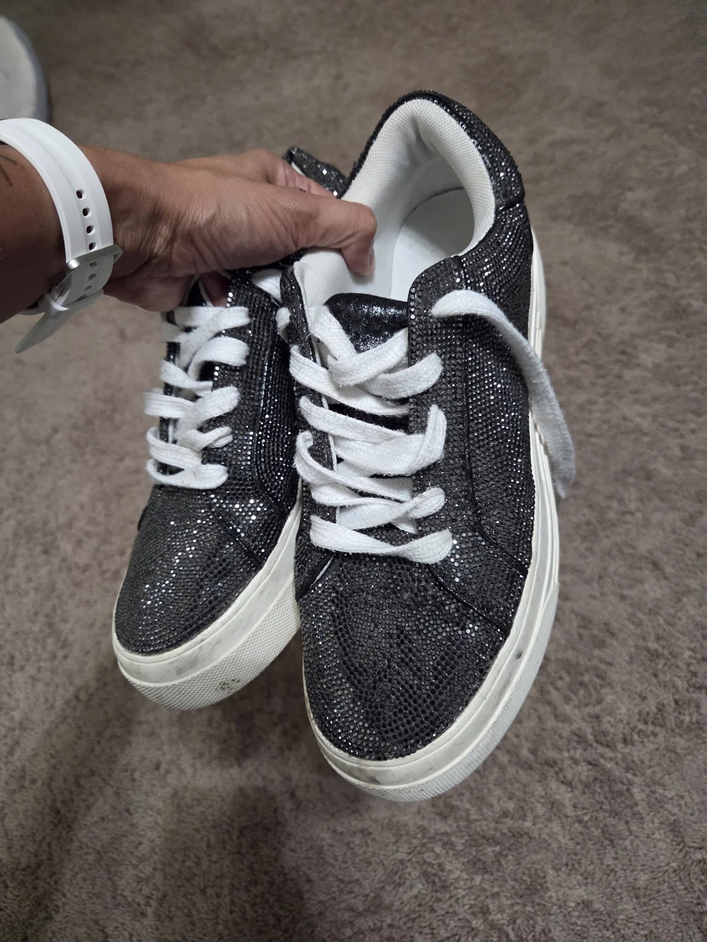 Women's Sparkle Lace-Up Sneakers in Black